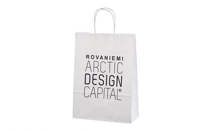 Vahva valkoinen paperikassi. Kuljetus Suomeen ilman lis�maksua. Voidaan r��t�l�id� omalla logoll