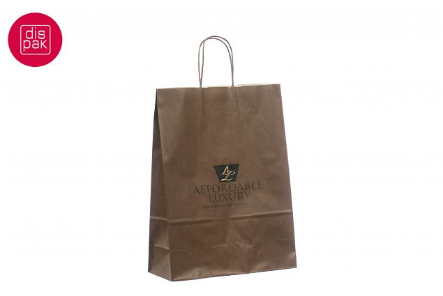 m�rkebrun papirpose med logo 