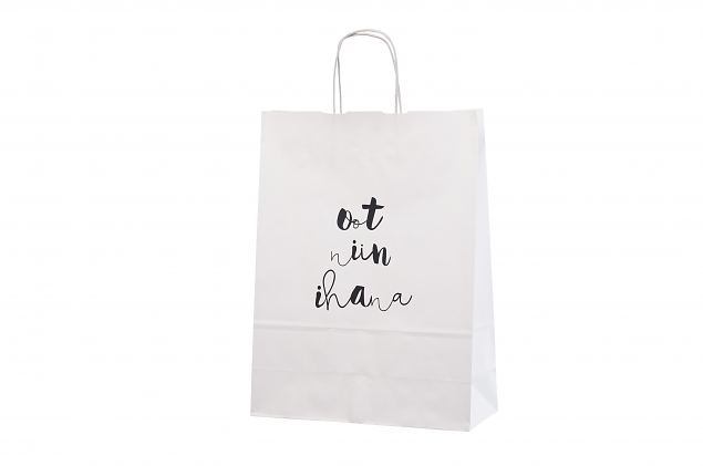 Praktisk och v�ldesignad vit papperskasse. Minsta orderantal med personligt tryck �r 50 st. Gratis