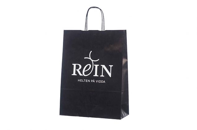 Kraftig och h�llbar svart papperskasse. Minsta orderantal med personligt tryck �r bara 50 st. 