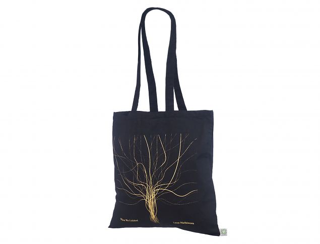 Sort organisk bomuldspose med personligt logo. Minimumordre p� bestillinger med personligt tryk st