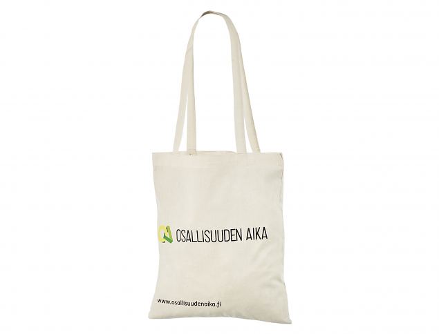 Loodusvalge riidest ostukott. Ostukottidele on v�imalik peale tr�kkida logo 1 kuni 6 v�rvi. Tr�k