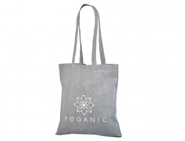 Hyv�nn�k�inen ja korkealaatuinen harmaa kierr�tyspuuvillakassi. Saatavana yksil�llisell� painatuks