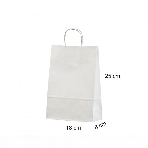 Valge paberkott m��tudega 18x8x25 cm