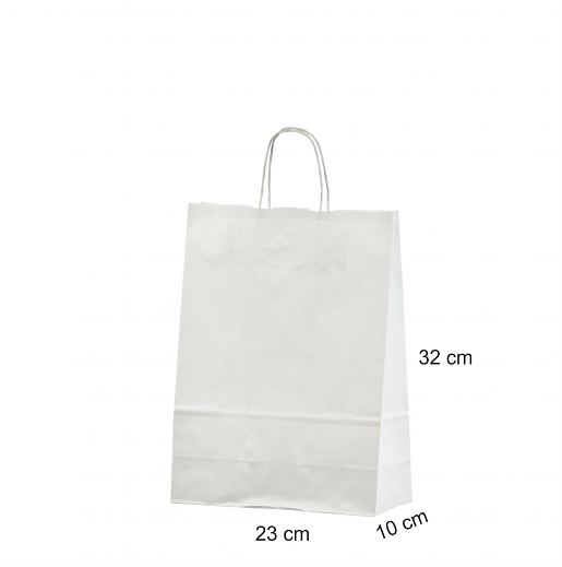 Valge paberkott m��tudega 23x10x32 cm