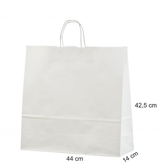 Valge paberkott m��tudega 44x14x42,5 cm