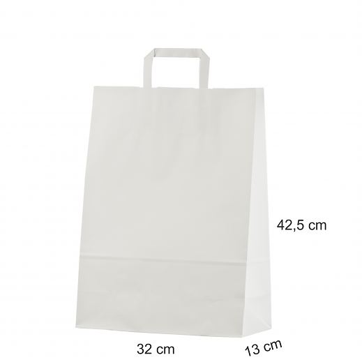 Valkoinen litte�kahvallinen paperikassi 32x13x42,5 cm