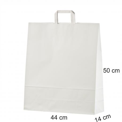 Valkoinen litte�kahvallinen paperikassi 44x14x50 cm