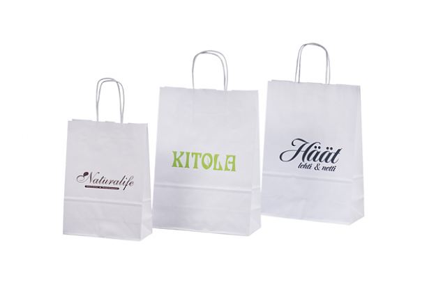 Valged paberkotid on toodetud 100 grammisest kraftpaberist. Kottidele on v�imalik peale tr�kkida l