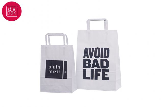 Valgetele lamedate sangadega paberkottidele saab tr�kkida ka mitmev�rvilise logo 